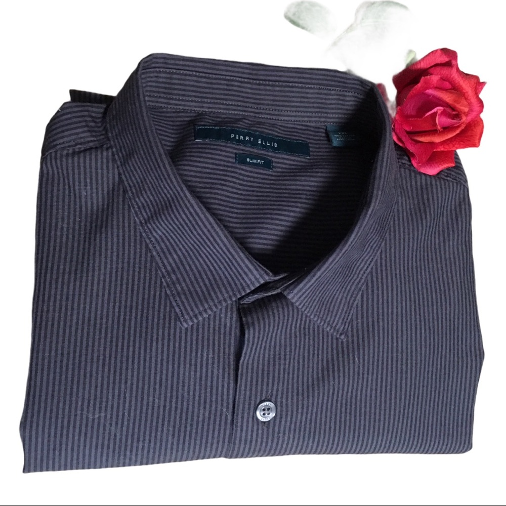Shirt perry Ellis slim fit 2 tone stripes slate gray Sz XXL